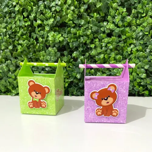 Personalizados Chá Revelação Ursinho Lilás e Verde 16 Peças