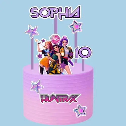 Topo de Bolo Personalizado Huntrix Guerreiras do Kpop