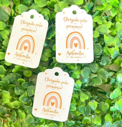 Tag de Agradecimento Personalizada Arco Íris Boho