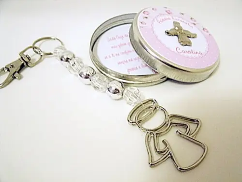 Mini lata com chaveiro de anjo