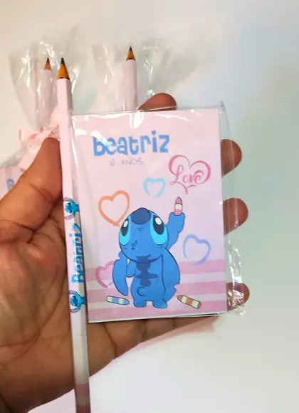 Bloquinho com Lápis Personalizado Stitch