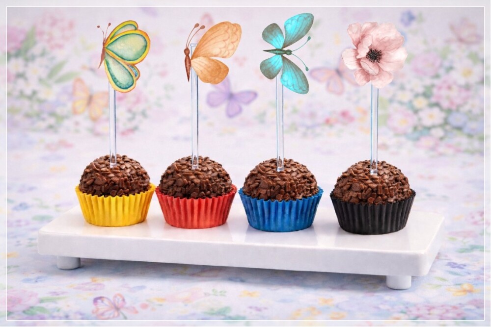 Topper de Docinho Borboletas e Flores - Arquivo Digital