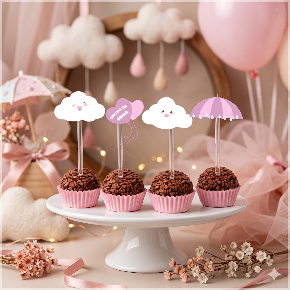 Topper de Docinho CHUVA DE BENÇÃO rosa  - Arquivo Digital