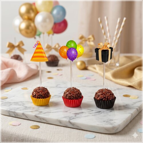 Topper de Docinho Feliz Aniversário preto  - Arquivo Digital