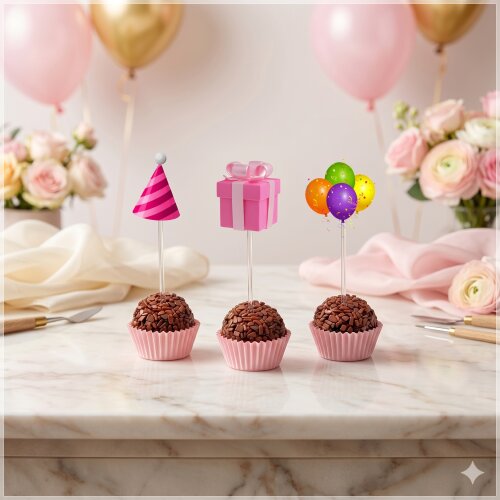 Topper de Docinho Feliz Aniversário rosa  - Arquivo Digital
