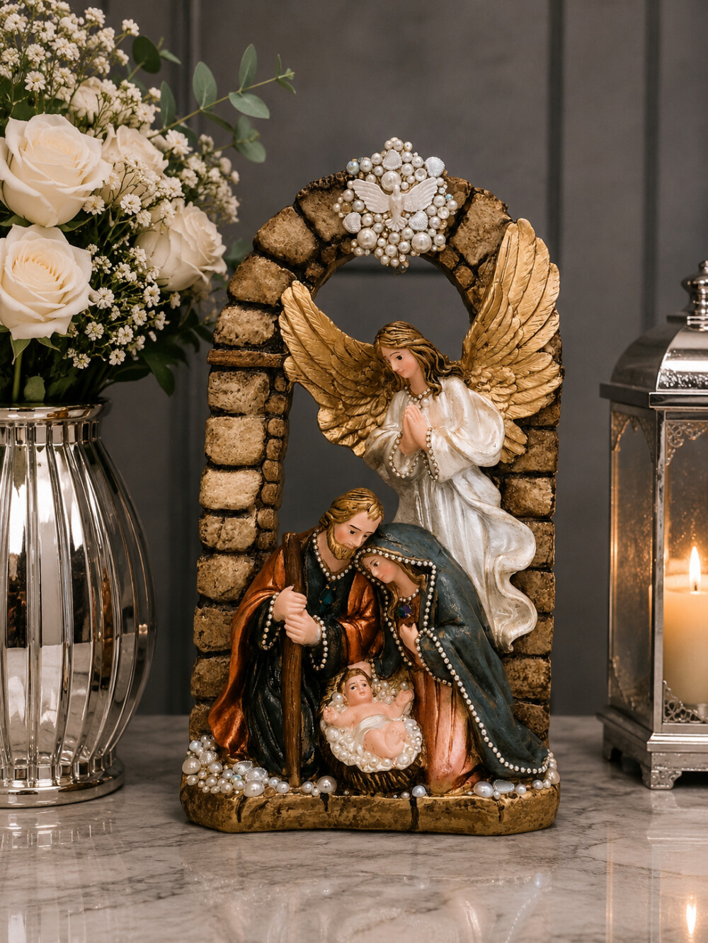 Presépio de Natal Sagrada Família com Anjo da Anunciação
