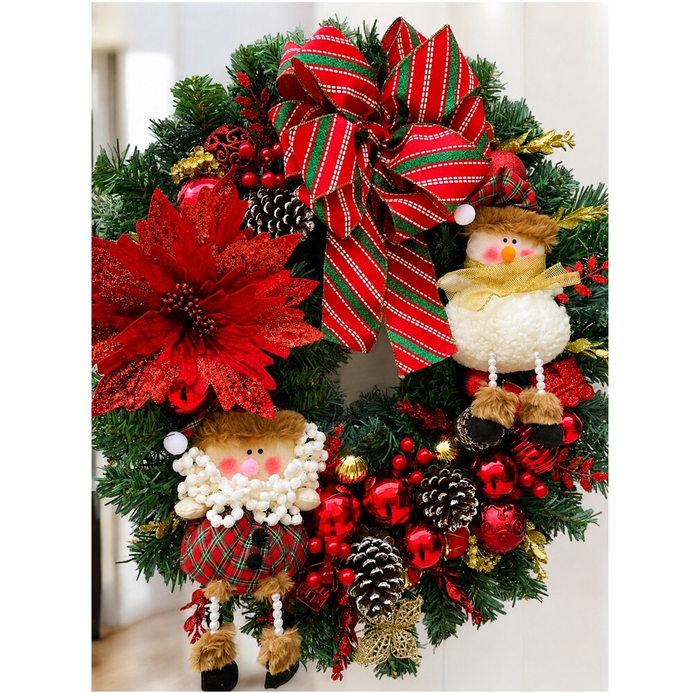 Guirlanda de Natal Vermelha com Laço e Papai Noel