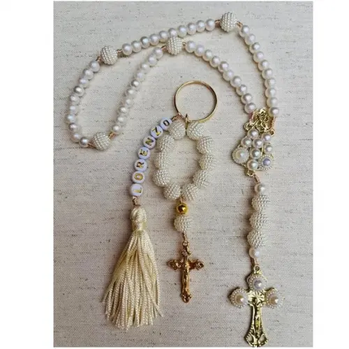 Chaveiro para Batizado + Terço em Pérolas