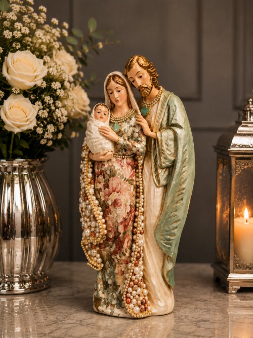 Imagem da Sagrada Família com Pedraria para Decoração