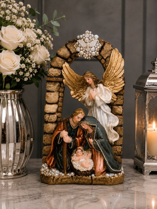 Presépio de Natal Sagrada Família com Anjo da Anunciação