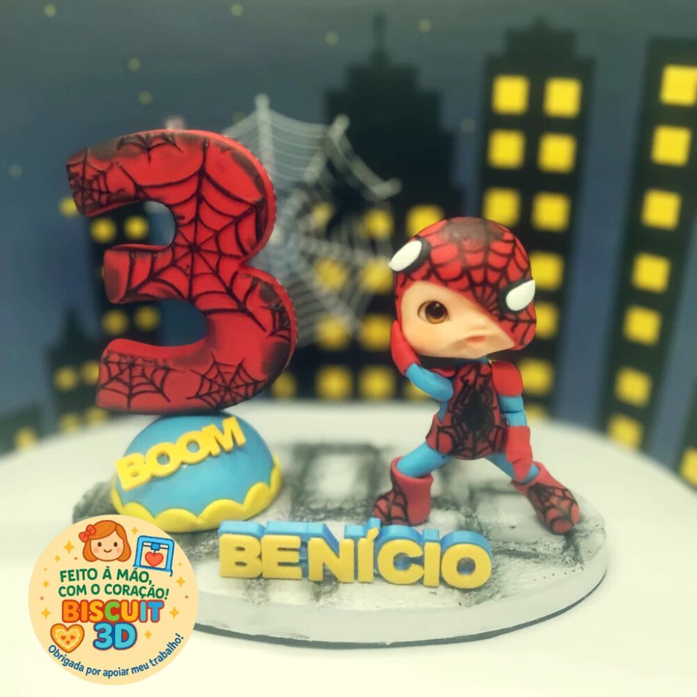 Topo de bolo Super- Herói em biscuit personalizado - Homem-Aranh