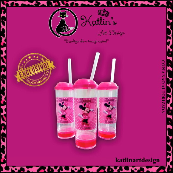 Long Drink com Gel e Canudo - Minnie Rosa