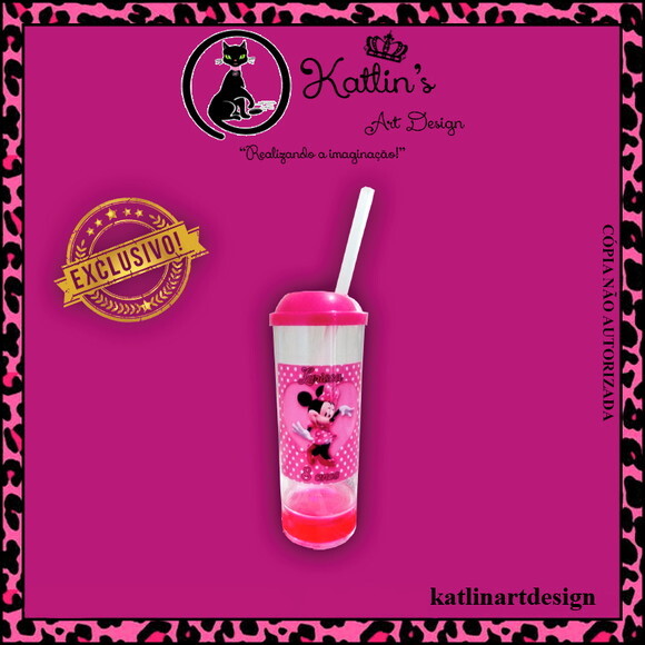 Long Drink com Gel e Canudo - Minnie Rosa