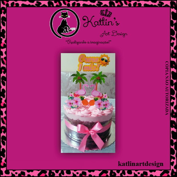 Topo de Bolo 3D - Flamingo