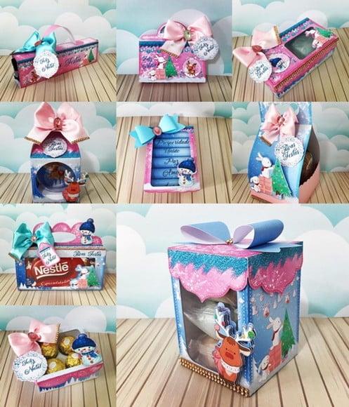 Arquivo Silhouette e pdf Kit Natal Rosa e Azul Luxo