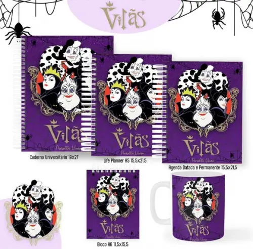 Combo de Capas Volta Ás Aulas Vilãns Disney Png/ pdf