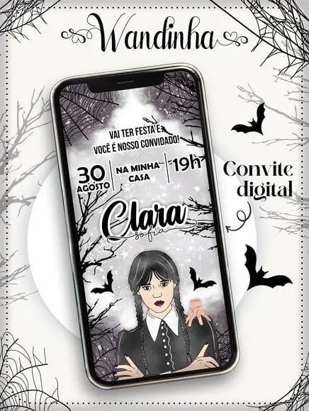Arte de Convite Digital Wandinha pdf e Png