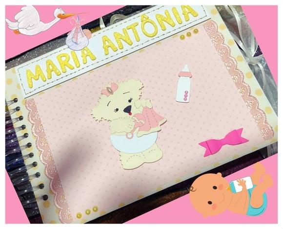 Álbum de Fotos Personalizado Ursinho Bebê - Rosa e Amarelo