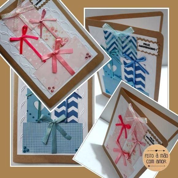 Cartão de Aniversário Presente Ii (azul e Rosa)