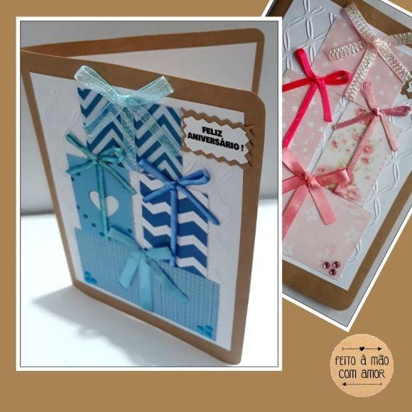 Cartão de Aniversário Presente Ii (azul e Rosa)