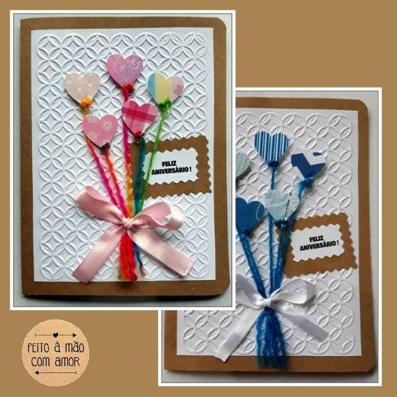 Cartões de Aniversário - Corações Azuis e Rosas