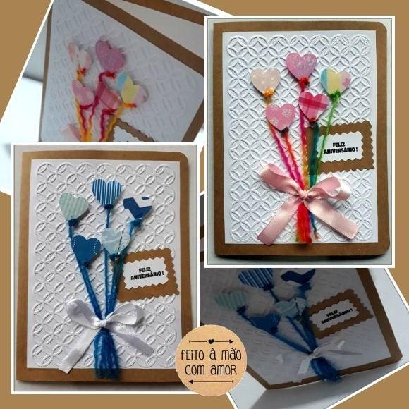 Cartões de Aniversário - Corações Azuis e Rosas