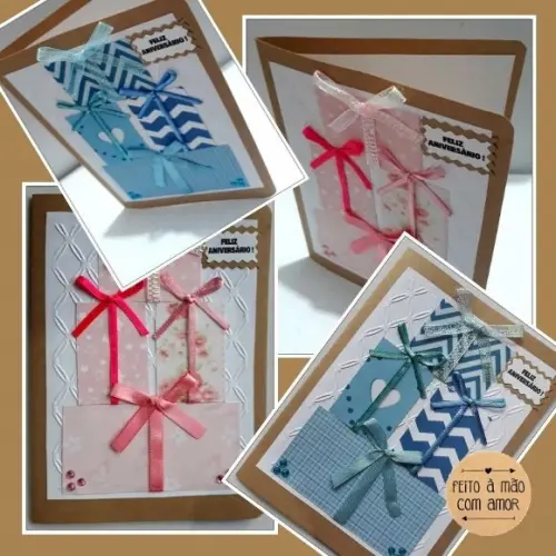 Cartão de Aniversário Presente Ii (azul e Rosa)