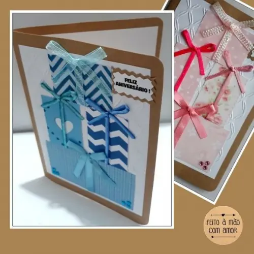 Cartão de Aniversário Presente Ii (azul e Rosa)