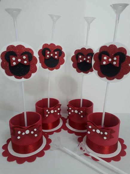 10 Centros de Mesa Minnie Vermelha