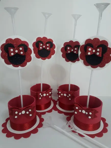 10 Centros de Mesa Minnie Vermelha