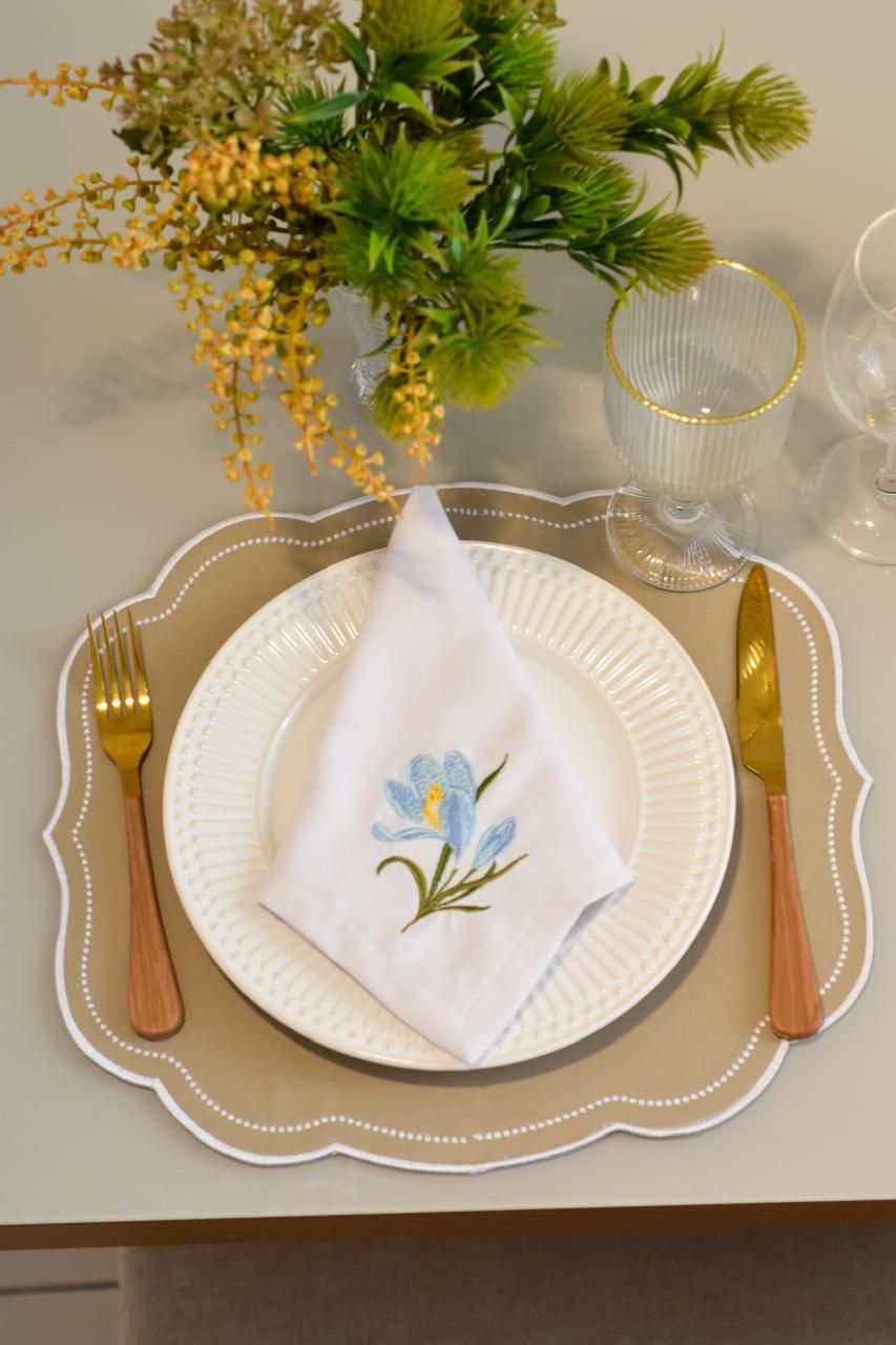 Kit Mesa Posta Orquídea Azul / 4 Lugares Impermeável