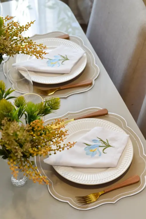 Kit Mesa Posta Orquídea Azul / 4 Lugares Impermeável