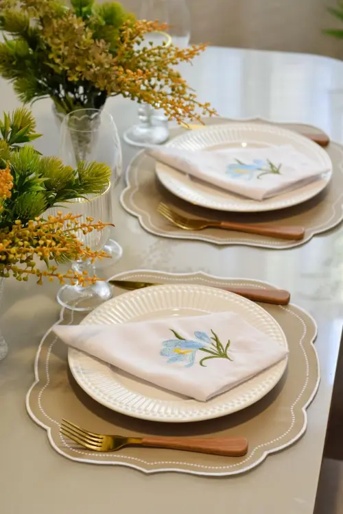 Kit Mesa Posta Orquídea Azul / 4 Lugares Impermeável