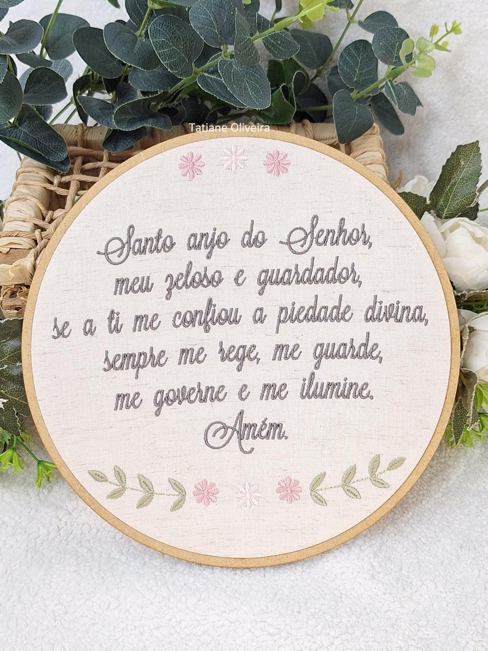Enfeite Bastidor Bordado - Oração do Santo Anjo