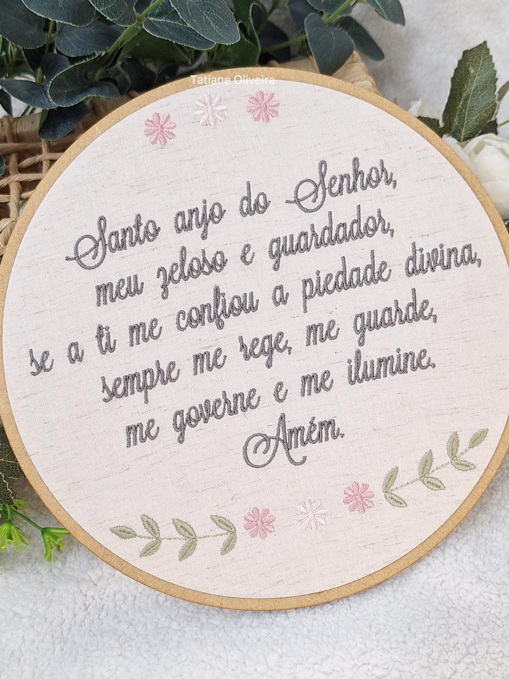 Enfeite Bastidor Bordado - Oração do Santo Anjo