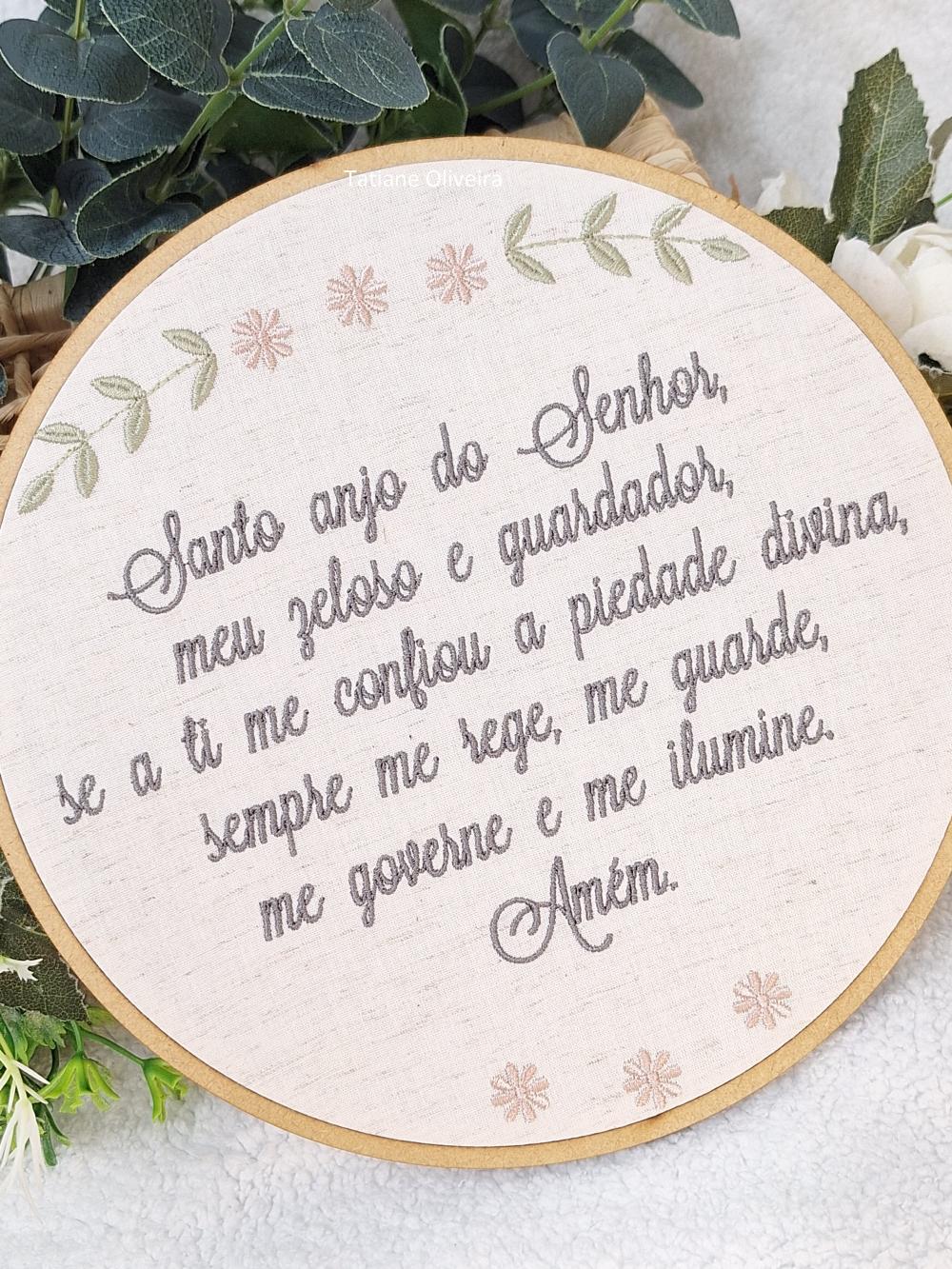 Enfeite Bastidor Bordado - Oração do Santo Anjo
