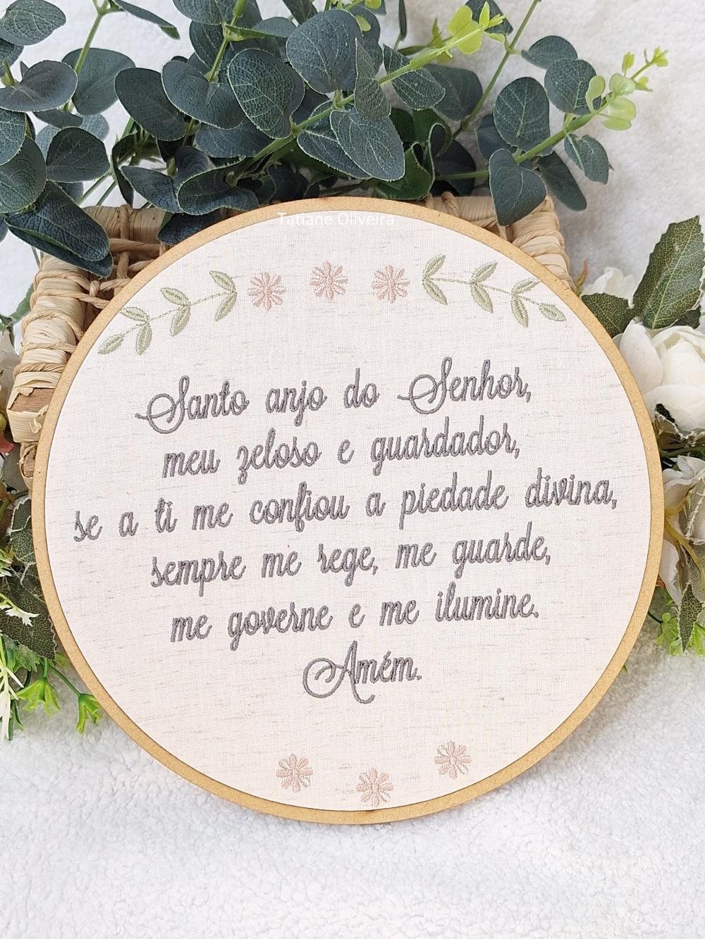 Enfeite Bastidor Bordado - Oração do Santo Anjo