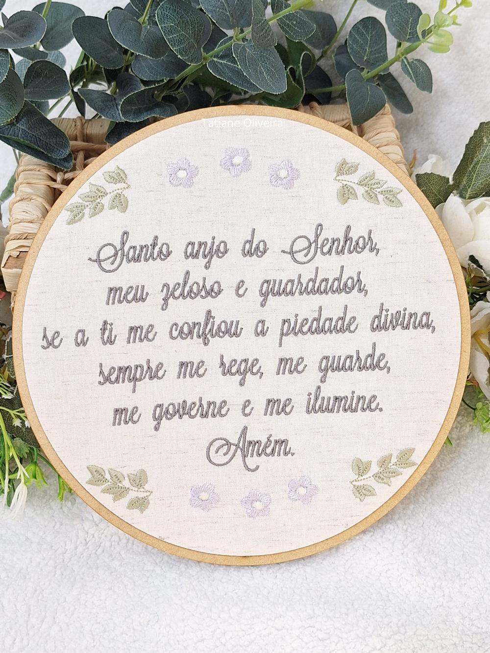 Enfeite Bastidor Bordado - Oração do Santo Anjo