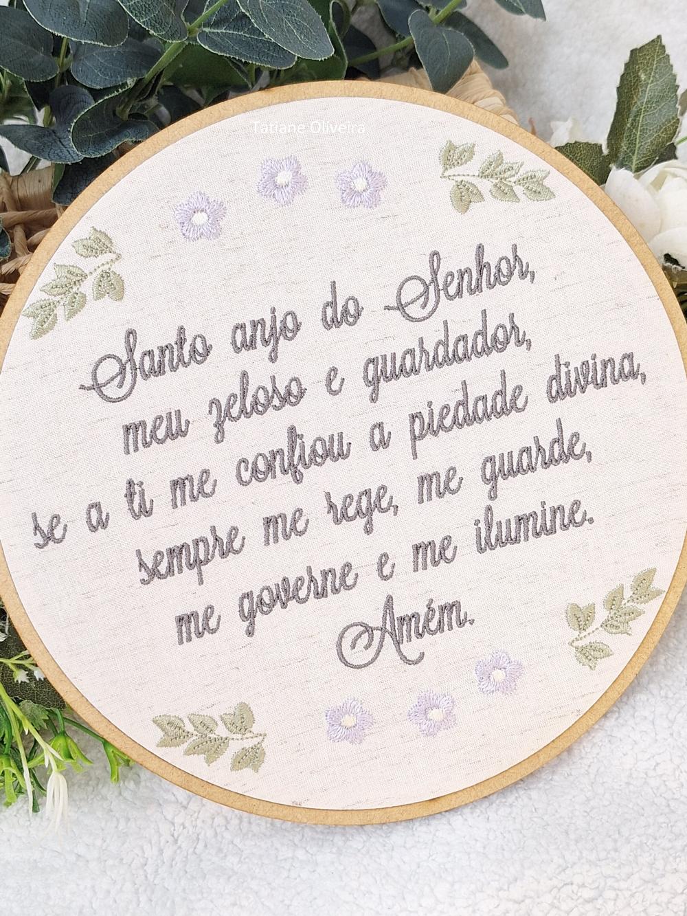 Enfeite Bastidor Bordado - Oração do Santo Anjo