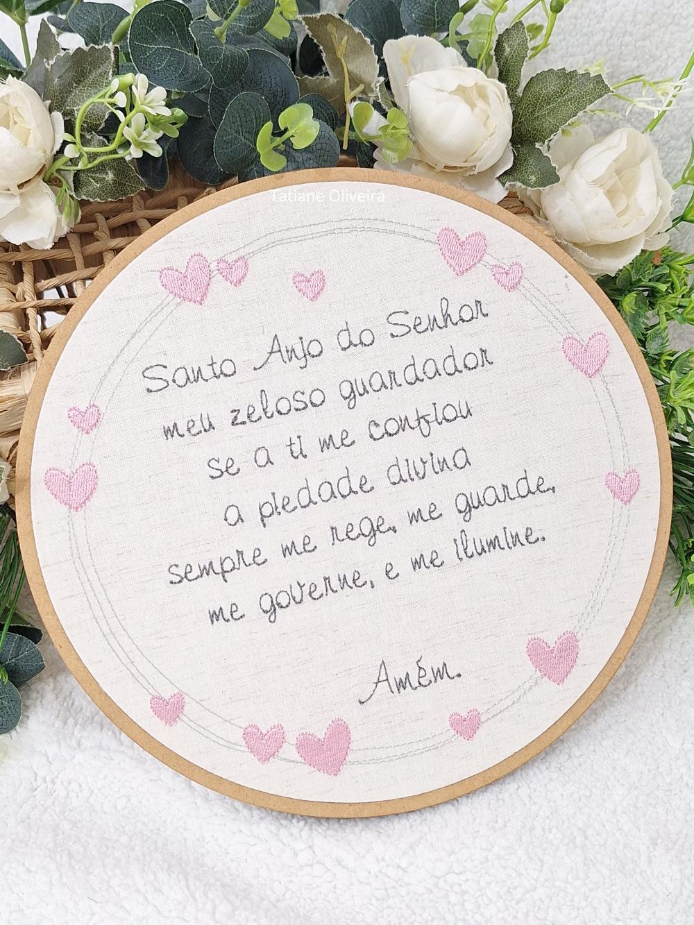 Enfeite Bastidor Bordado - Oração do Santo Anjo