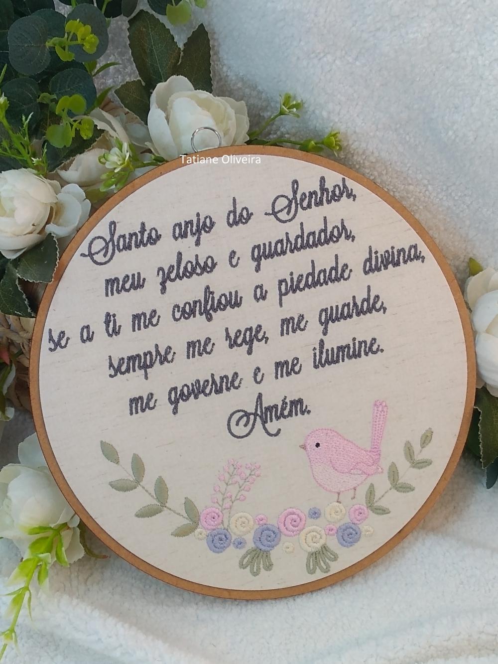 Enfeite Bastidor Bordado - Oração do Santo Anjo