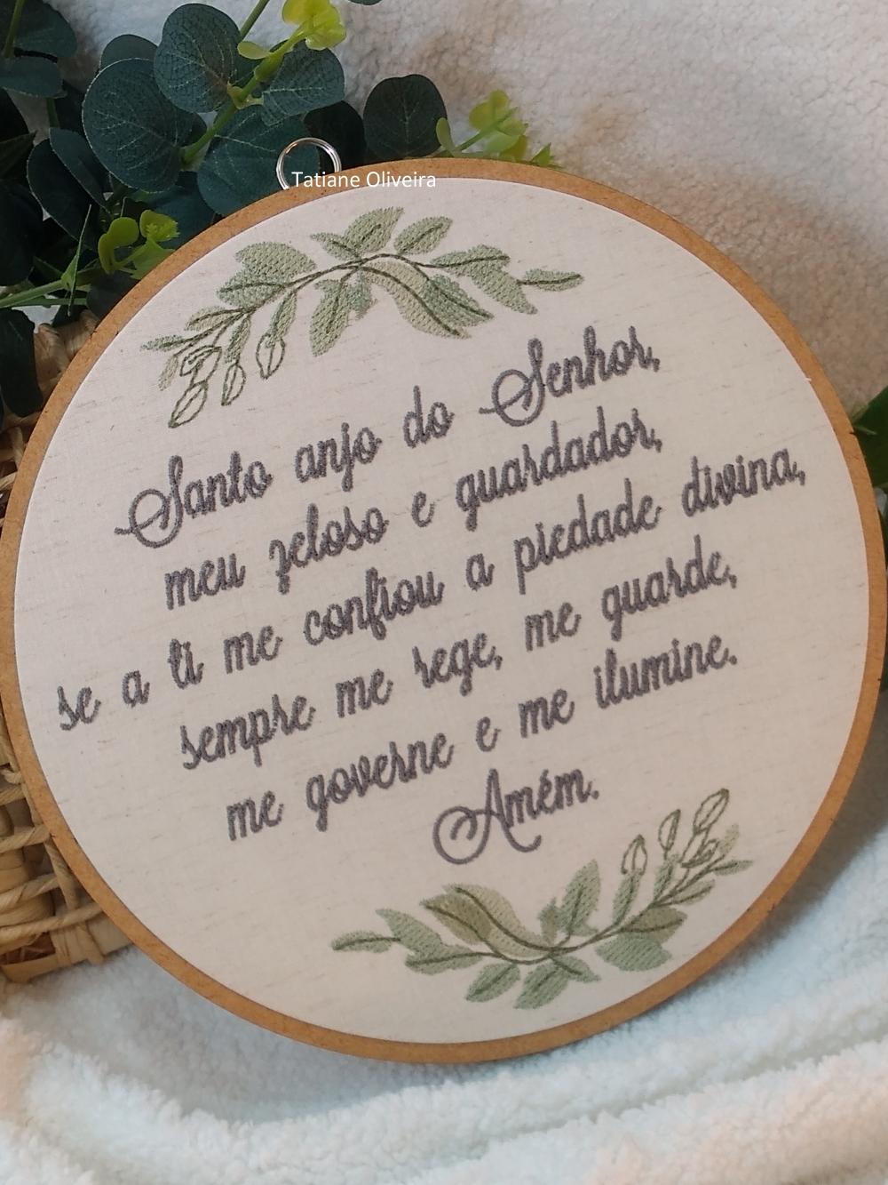 Enfeite Bastidor Bordado - Oração do Santo Anjo