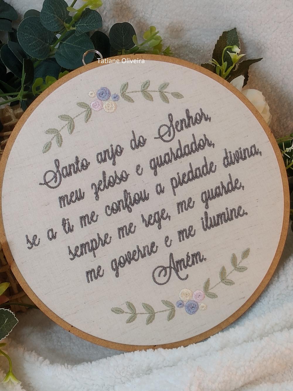 Enfeite Bastidor Bordado - Oração do Santo Anjo
