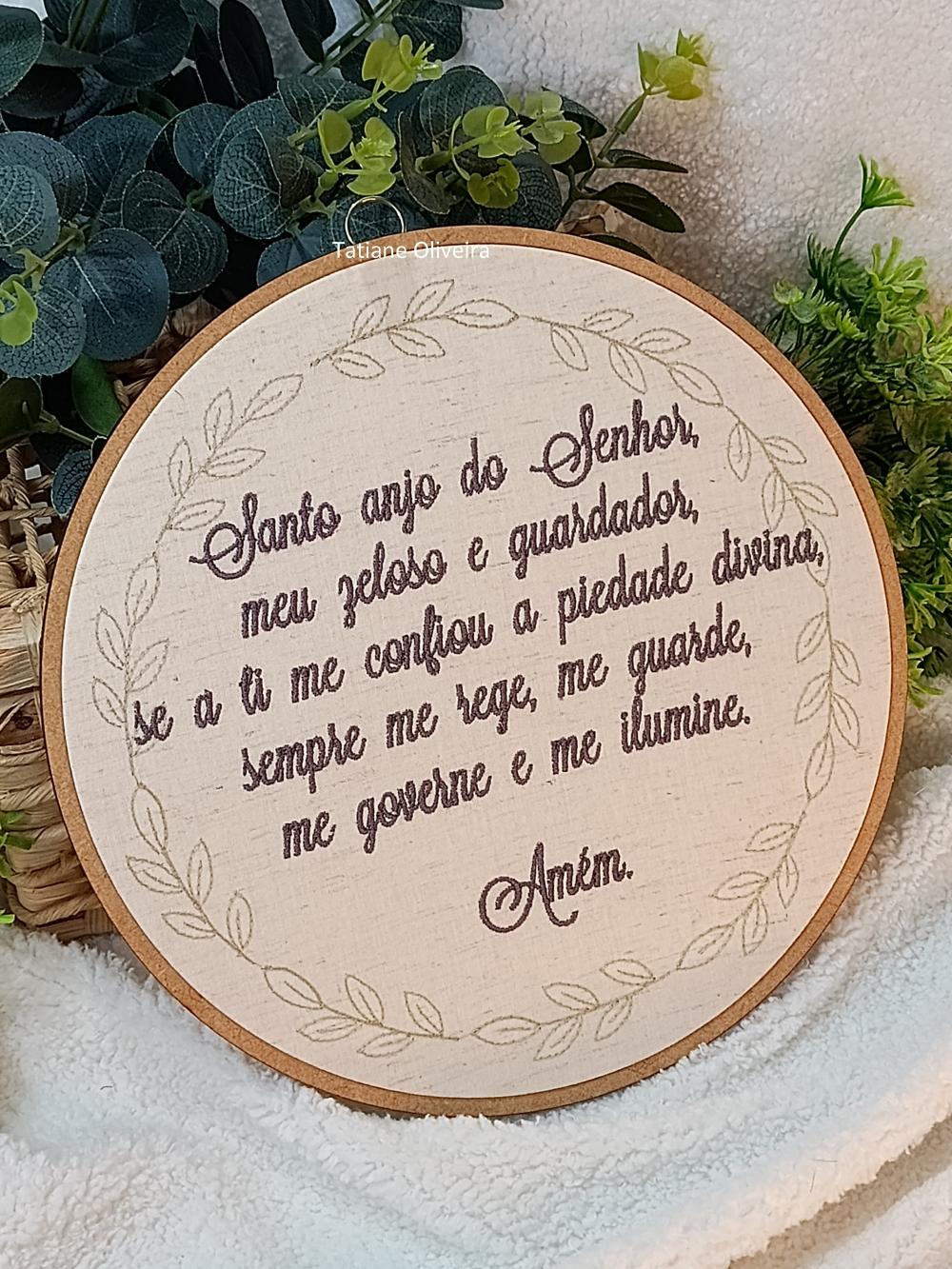 Enfeite Bastidor Bordado - Oração do Santo Anjo