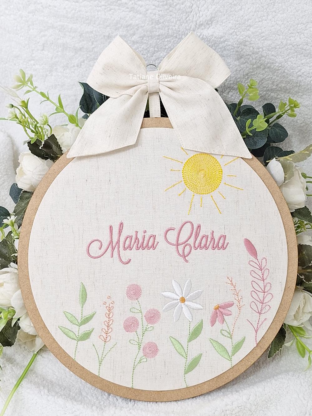 Enfeite maternidade bastidor bordado - Jardim com Sol