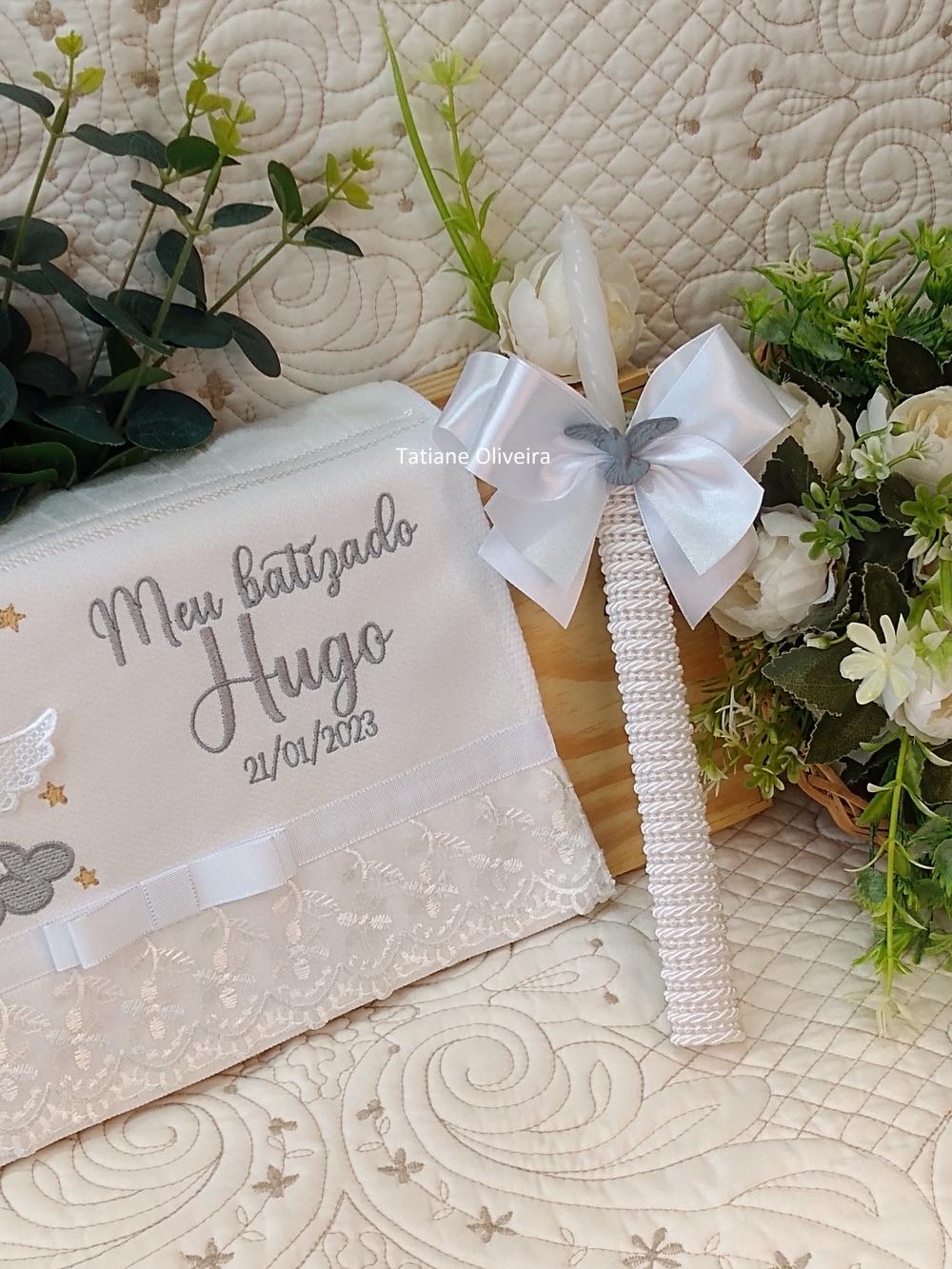 Toalha De Batizado Bordada E Vela Decorada Batizado