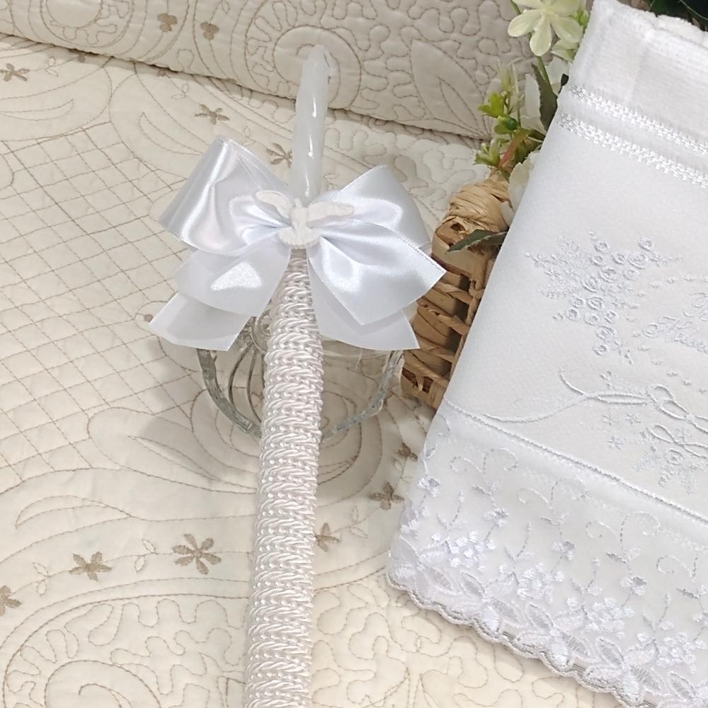 Toalha De Batizado Bordada E Vela Decorada Batizado