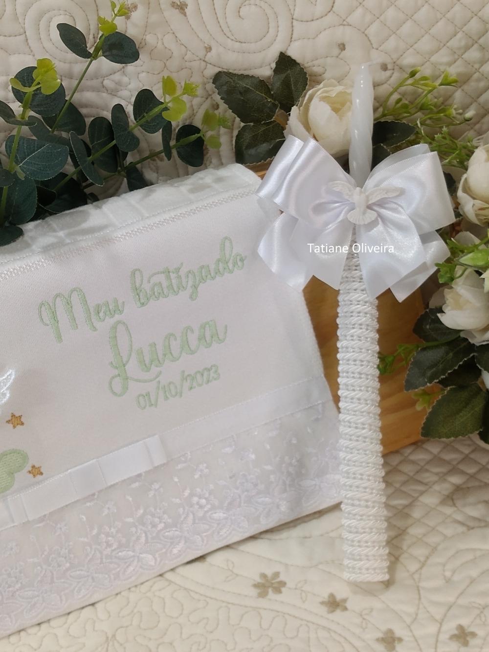 Toalha De Batizado Bordada E Vela Decorada Batizado