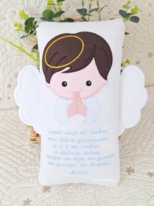 Naninha Anjo Com Oração do Anjo da Guarda - Naninha De Bebê Personalizada Com Oração
