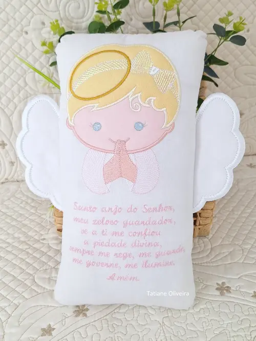 Naninha Anjo Com Oração do Anjo da Guarda - Naninha De Bebê Personalizada Com Oração